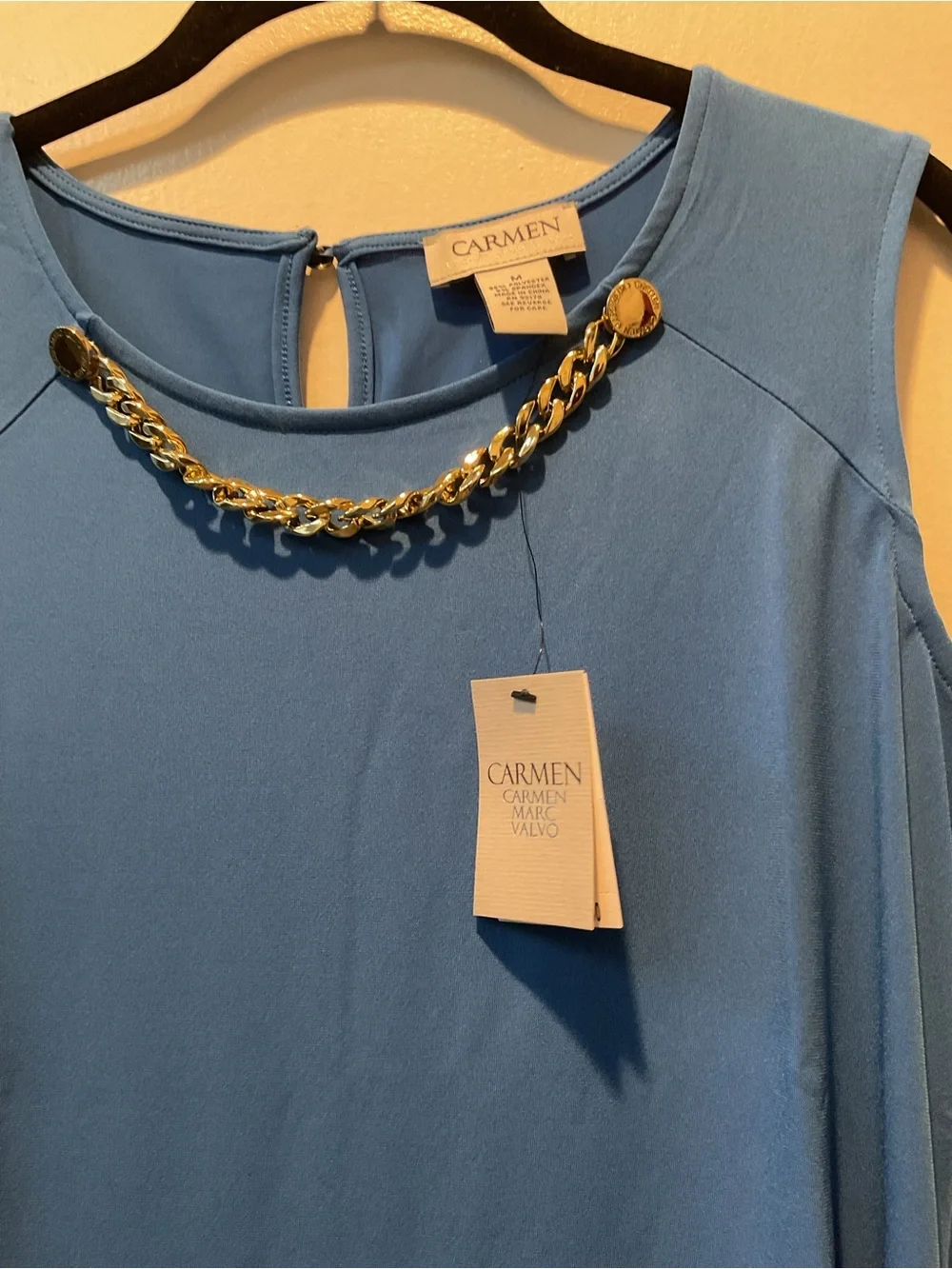 Carmen Marc Valvo Bright Blue Sleeveless Top with Chain Detail - Picture 4 of 5